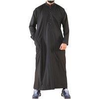 Arabic Thobes Men's Thobe Jubba Saudi Islamic Arabic Eid Cotton Kaftan Jubbah Umrah Robe in Black | Size: 2XL