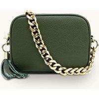 Apatchy London Women's Leather Crossbody Bag With Gold Chain Shoulder Strap in Dark Green