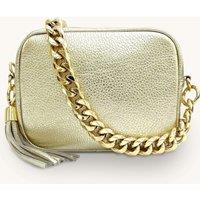 Apatchy London Women's Leather Crossbody Bag With Gold Chain Shoulder Strap in Metallic Gold