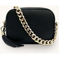 Apatchy London Women's Leather Crossbody Bag With Gold Chain Shoulder Strap in Jet Black