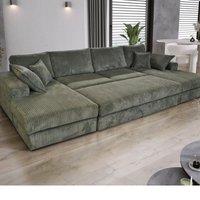 SquareBoxx Rest Jumbo Cord Large Corner Sofa with Footstool in Grey