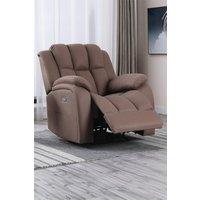 More4Homes Brookline Electric Technology Fabric Auto Recliner USB Lounge Chair in Light Brown