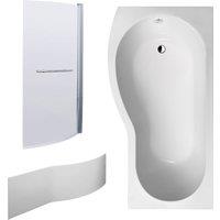 Balterley B Shape 1700x900 Left Hand Bath Set - Panel & Screen with Rail in White