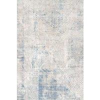Kukoon Silver Grey Blue Distressed Abstract Geometric Motif Rug in Light Grey | Size: 60 cm x 110 cm