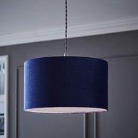 ValueLights Reni Navy Blue Velvet Easy Fit Drum Ceiling Lamp Shade | Size: Medium