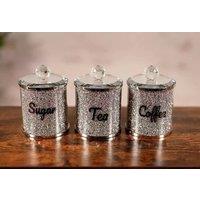 Marco Paul Coffee Tea Sugar Canisters Silver Diamante Crushed Crystal Kitchen Decor Jars