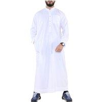 Arabic Thobes Men's Thobe Jubba Saudi Islamic Arabic Eid Cotton Kaftan Jubbah Umrah Robe in White | Size: 2XL
