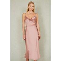 Yumi Women's Rose Pink Satin Cowl Neck Midi Dress in Light Pink | Size: 12