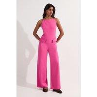 Compact Stretch Stab Stitch Square Neck Tailored Wide Leg Jumpsuit