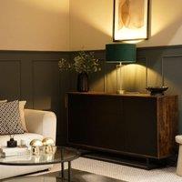 ValueLights Balan Glass & Matt Gold Table Lamp with Velvet Drum Lamp Shade in Navy