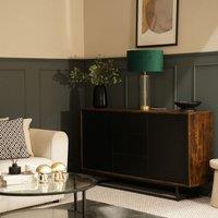 ValueLights Balan Glass & Matt Gold Table Lamp with Velvet Drum Lamp Shade & LED Bulb in Navy