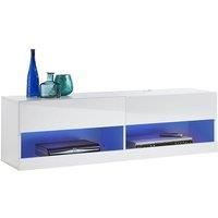 Moderna TV Stand Cabinet with LED Wall Mounted White Gloss 140cm