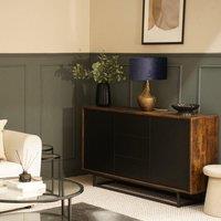 ValueLights Bailey Metallic Gold Ceramic Table Lamp Light with Velvet Shade in Navy | Size: 35 cm diameter x 21 cm high