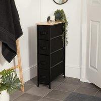 OHS Narrow 4 Drawer Storage Cabinet Bedside Table Unit Fabric Organiser in Black