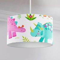 Happy Linen Company Daisy Dino Dinosaur Pendant Drum Fabric Lampshade in Pink | Size: 30 cm diameter x 20 cm high