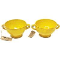 Verano Spanish Ceramics Selena Glazed Hand Dipped Kitchen Dining Set of 2 Soup Bowls (H) 9.5cm x (W) 14cm in Yellow