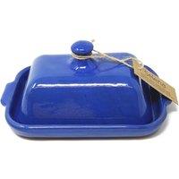 Verano Spanish Ceramics Selena Glazed Hand Dipped Kitchen Dining Butter Dish 20cm L x 13cm W (internal 4.5cm H) in Blue | Size: 20 cm L x 13 cm W