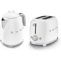 Smeg Kettle 1.7L 3Kw & 2 Slice Toaster, 50's Style Retro Range in Matte White