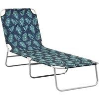 Folding Sun Lounger Steel and Fabric Leaves Print