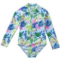 H2O Girl's Parrots UPF50+ Sunsafe Long Sleeve Swimsuit in Aqua | Size: 3-4 Years