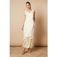 Oasis Women's Satin Lace Tie Shoulder Maxi Dress in Butter | Size: 8