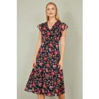 Yumi Women's Navy Floral Midi Skater Dress | Size: 12