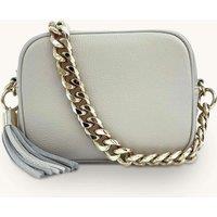 Apatchy London Women's Leather Crossbody Bag With Gold Chain Shoulder Strap in Pale Grey