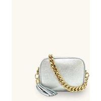 Apatchy London Women's Leather Crossbody Bag With Gold Chain Shoulder Strap in Metallic Silver
