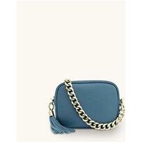 Apatchy London Women's Leather Crossbody Bag With Gold Chain Shoulder Strap in Mid Blue