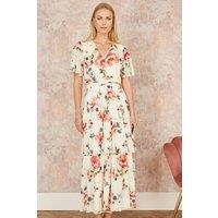 Yumi Women's Ivory Floral Mesh Tiered Maxi Dress | Size: 20