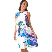 Roman Women's Petite Gathered Neck Hotfix Dress in Ivory | Size: 14