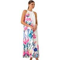 Floral Placement Halter Neck Midi Dress