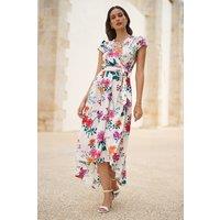 Yumi Women's Ivory Flower Print Wrap Midi Dress | Size: 16