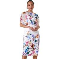 Roman Women's Petite Floral Chiffon Blouson Overlay Dress in Ivory | Size: 14