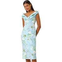 Roman Women's Off The Shoulder Floral Dress in Blue | Size: 20