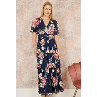 Yumi Women's Navy Floral Mesh Tiered Maxi Dress | Size: 8