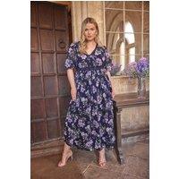Yours Women's Floral Lace V-Neck Midaxi Dress in Dark Navy | Size: 20