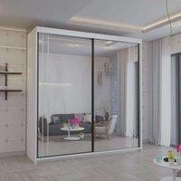 Sliding Wardrobes 4U Modish Full Mirror Sliding Door Wardrobe 203cm X 217cm in White | Size: 203 cm X 217 cm