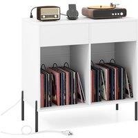 Costway Record Player Stand Double Wide Turntable Stand w/ Power Outlets in White
