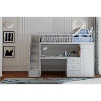 Flintshire Furniture Ltd Dacota High Sleeper Bed Frame with Desk & Storage in Grey | Size: Single