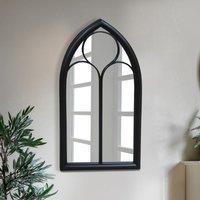 Agenzia 14 Antique Black Arched Metal Frame Window Garden Wall Mirror 112 x 61cm | Size: 112 x 61 cm