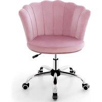 Costway Adjustable Vanity Chair Upholstered Velvet Arm Chair w/Wheels in Pink
