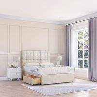 Sloomy Alabama Plush Velvet Memory Foam Bed Set With 4 Drawers, Mattress & Headboard in Cream | Size: Super King
