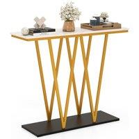 Costway Console Table 100cm Extra Long Entry Table w/ Faux Marble Top in White