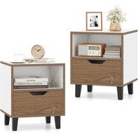 Costway 2Pcs Nightstand Modern Bedside Table w/ Drawer & Shelf in White