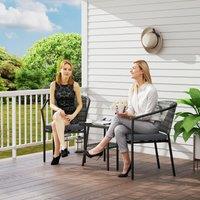 OUTSUNNY 3 PCS Rattan Bistro Set with Cushions Glass Top Coffee Table & Chairs in Grey