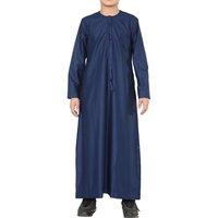 Arabic Thobes Boy's Thobe Emirati Jubba Islamic Clothing Kaftan Eid String Tassel in Navy | Size: 11-12 Years