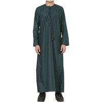 Arabic Thobes Boy's Thobe Emirati Jubba Islamic Clothing Kaftan Eid String Tassel in Olive | Size: 7-8 Years