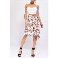 Cutie London Women's Hi-Lo Floral Print A Line Midi Skirt in White | Size: 14