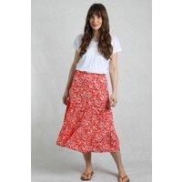 Weird Fish Women's Cassis Printed Viscose Tiered Skirt in Dark Red | Size: 12